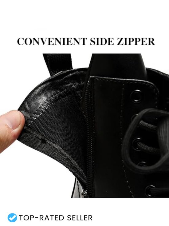 Men\'s Patent Leather Platform Combat Boots Wide Toe Lace Up Side Zipper